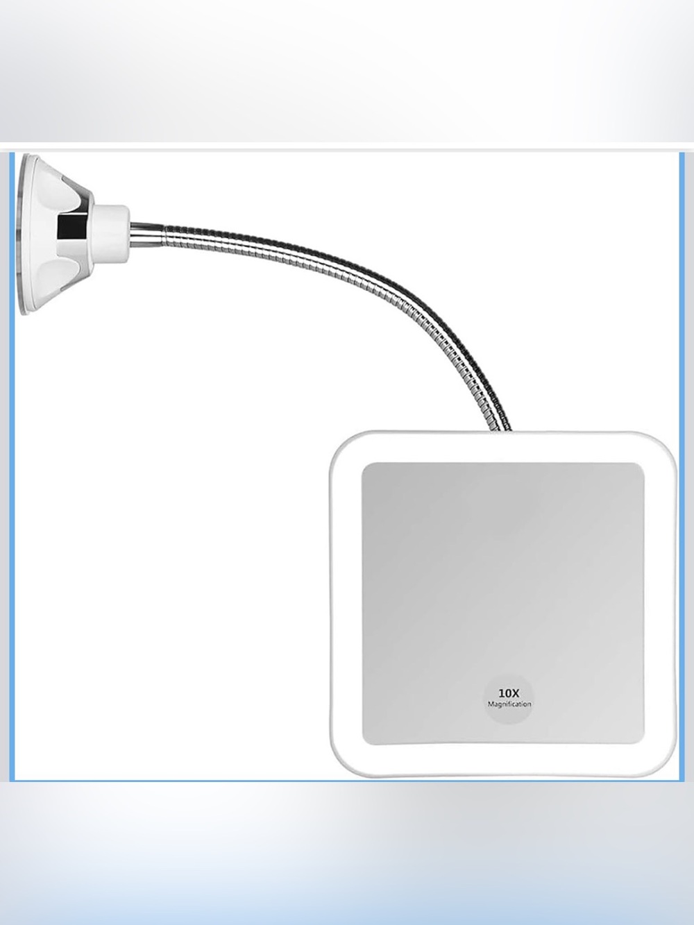 NIB Square 10X Magnifying LED Suction Make Up Mirror 360 Swivel Travel Vanity